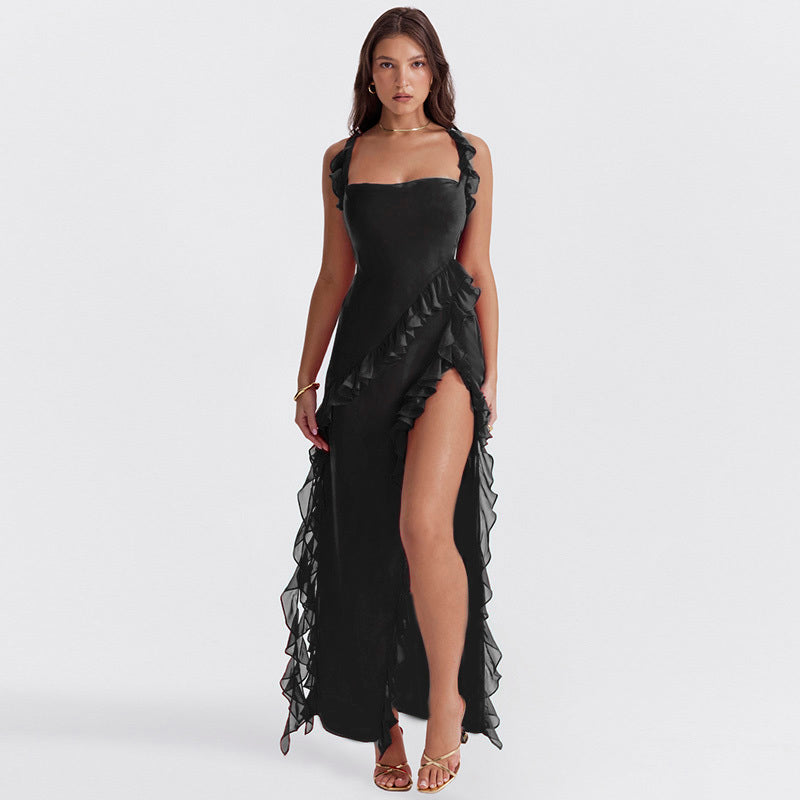 Ruffled Thigh-Slit Gown | Elegant & Bold | Perfect for Special Occasions