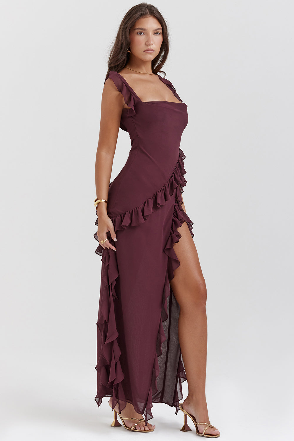 Ruffled Thigh-Slit Gown | Elegant & Bold | Perfect for Special Occasions