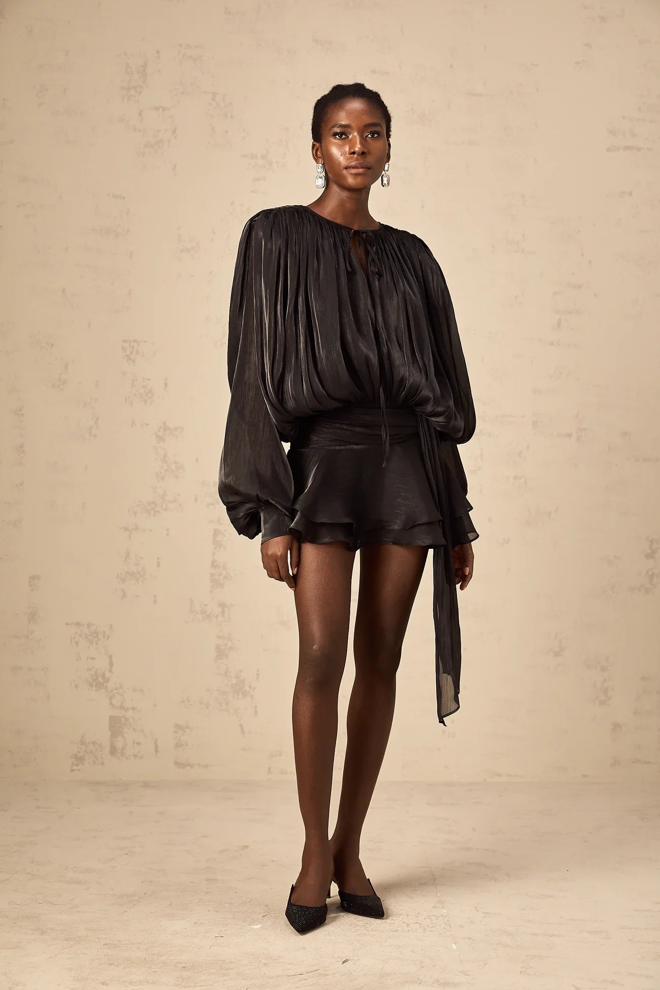 Satin Mini Dress | Elegant | Voluminous Sleeves