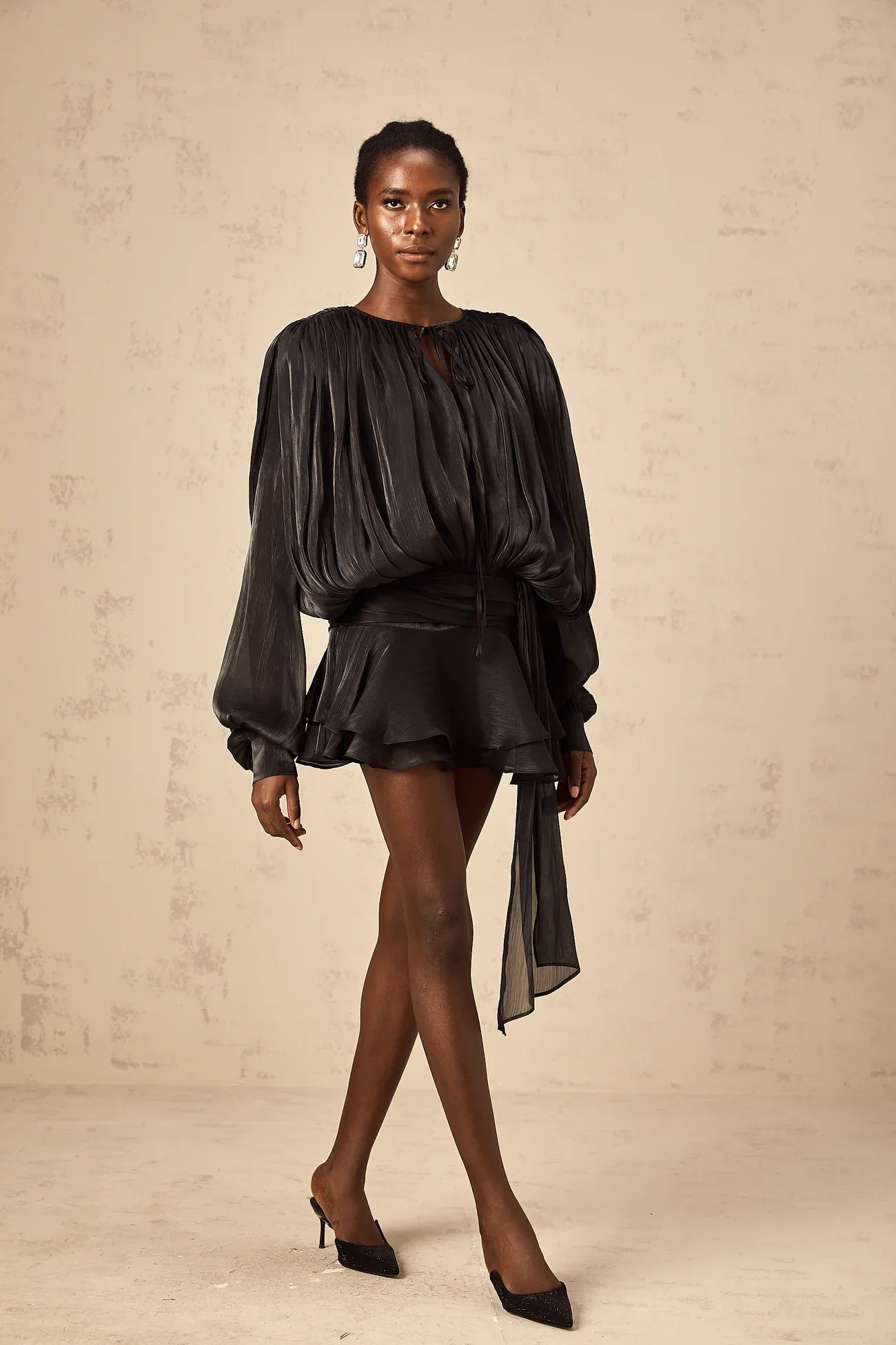 Satin Mini Dress | Elegant | Voluminous Sleeves