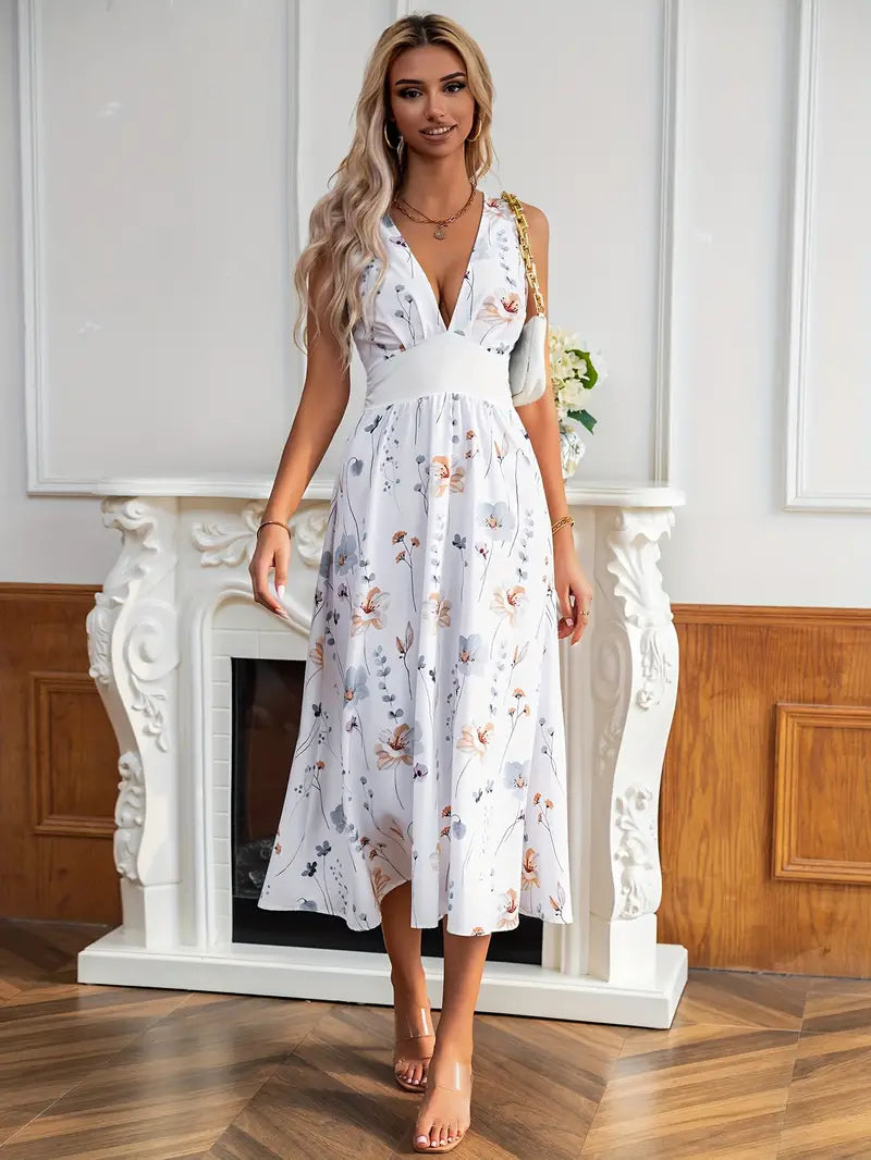 Women’s Floral Maxi Dress | V-Neck | Elegant & Flowy