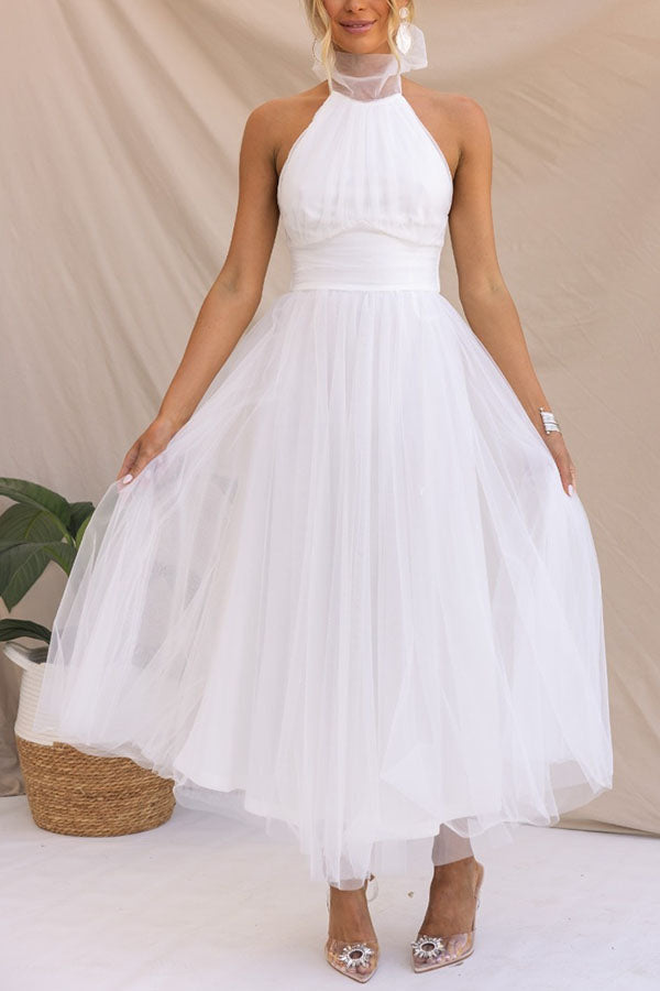 Tulle Halter Midi Dress | Elegant | Layered & Flowy