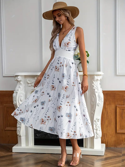 Women’s Floral Maxi Dress | V-Neck | Elegant & Flowy