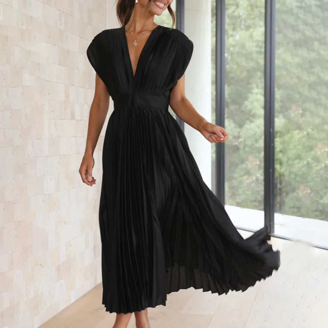 Pleated Midi Dress | Satin Blend | Elegant & Flowy