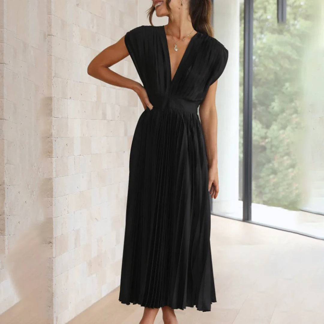 Pleated Midi Dress | Satin Blend | Elegant & Flowy