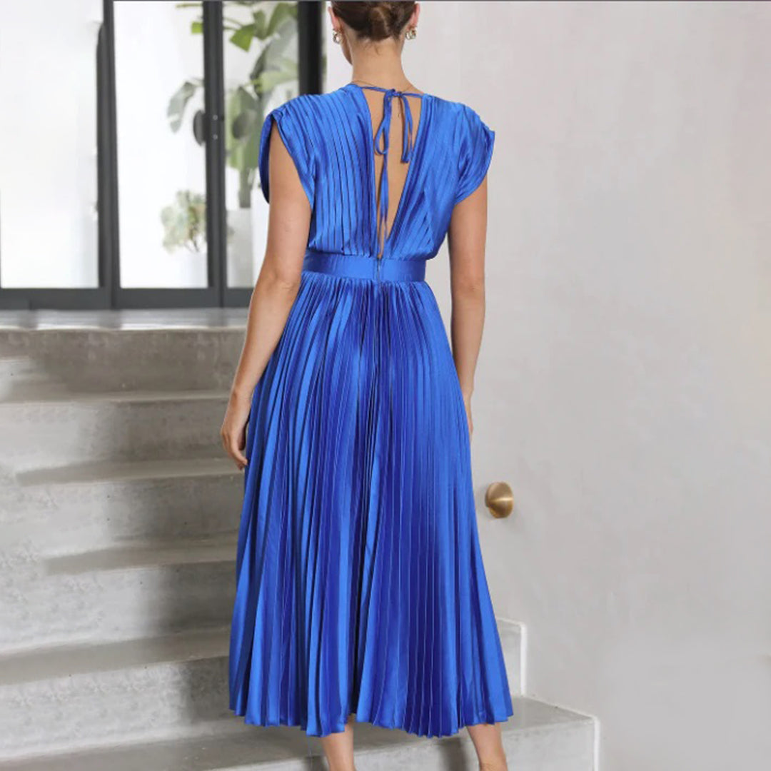 Pleated Midi Dress | Satin Blend | Elegant & Flowy