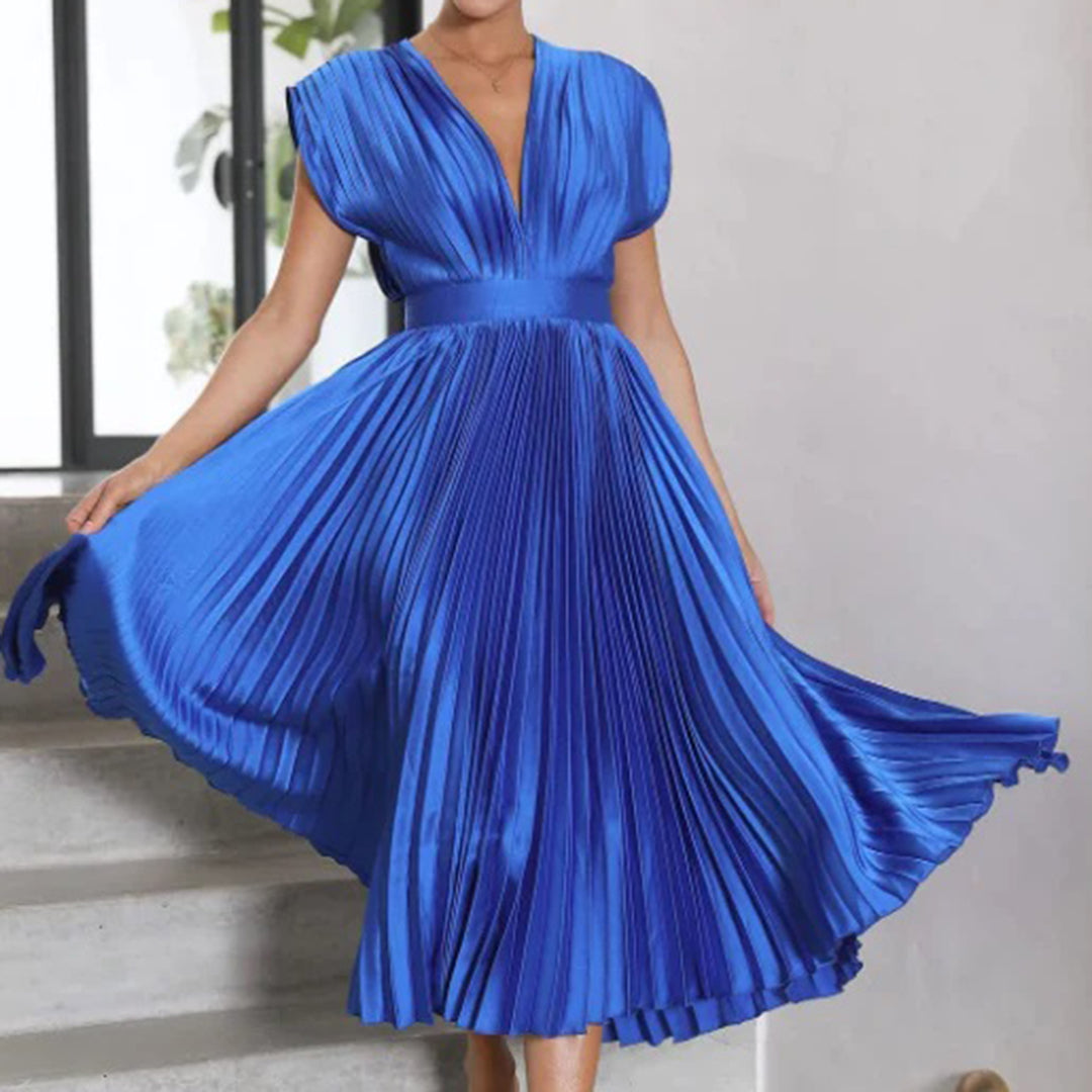 Pleated Midi Dress | Satin Blend | Elegant & Flowy