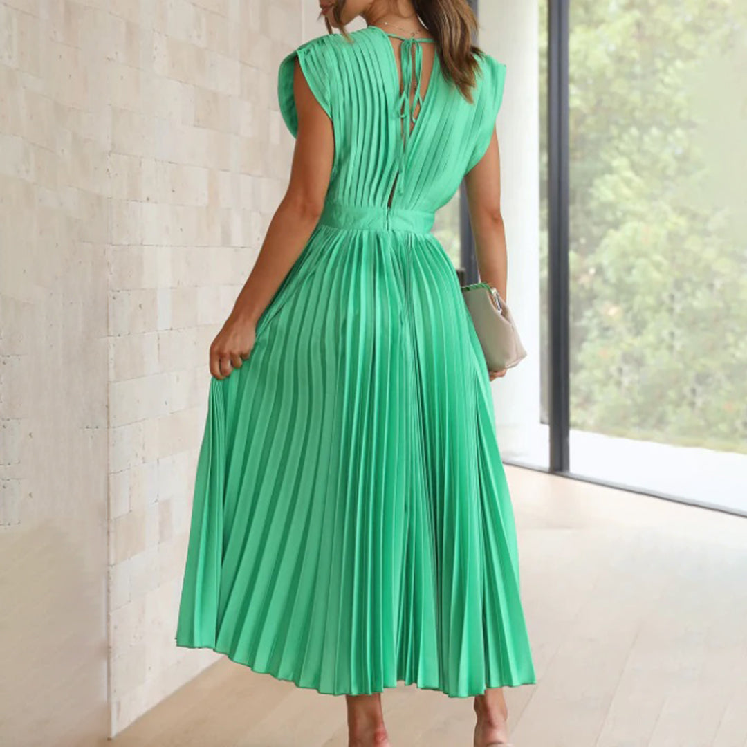 Pleated Midi Dress | Satin Blend | Elegant & Flowy