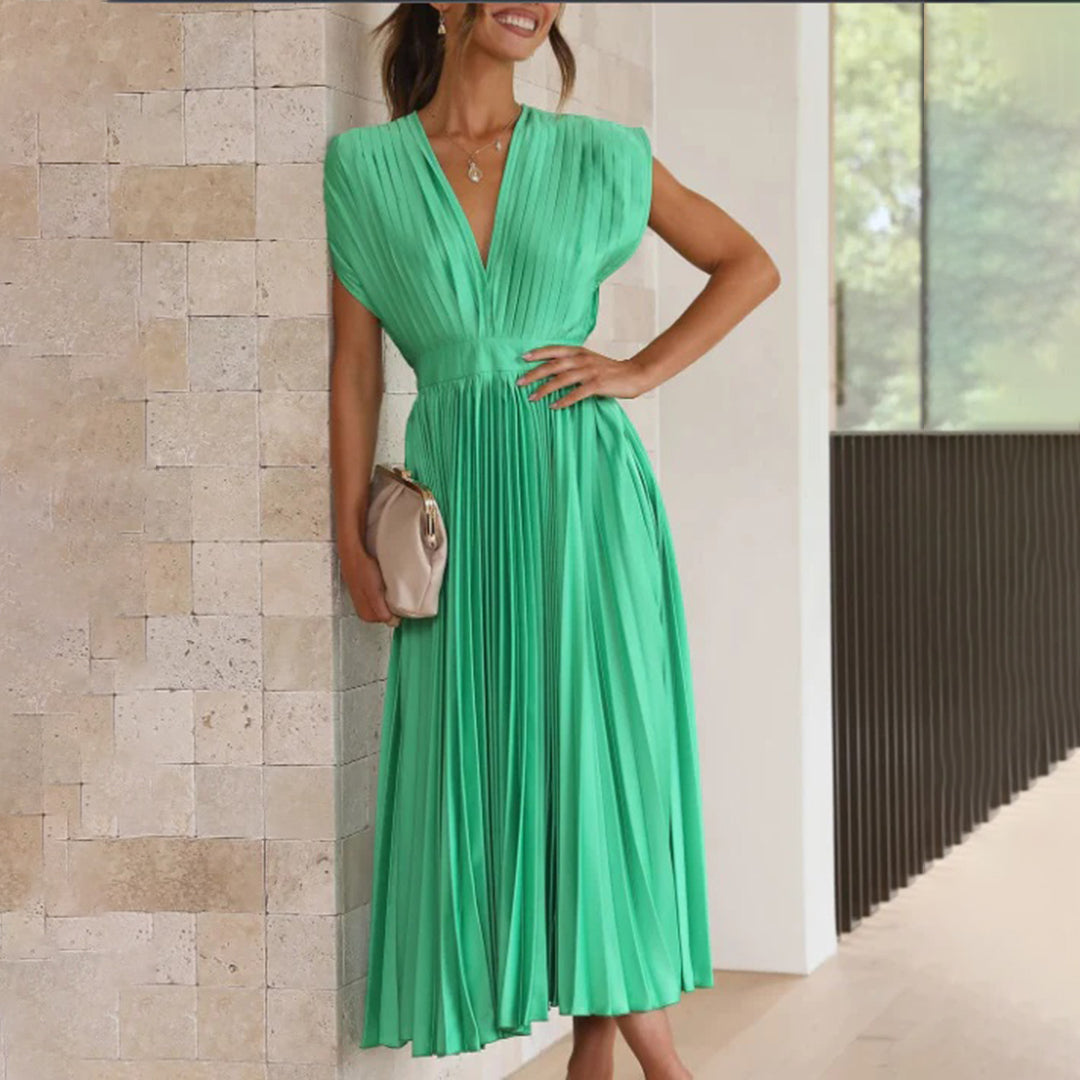 Pleated Midi Dress | Satin Blend | Elegant & Flowy