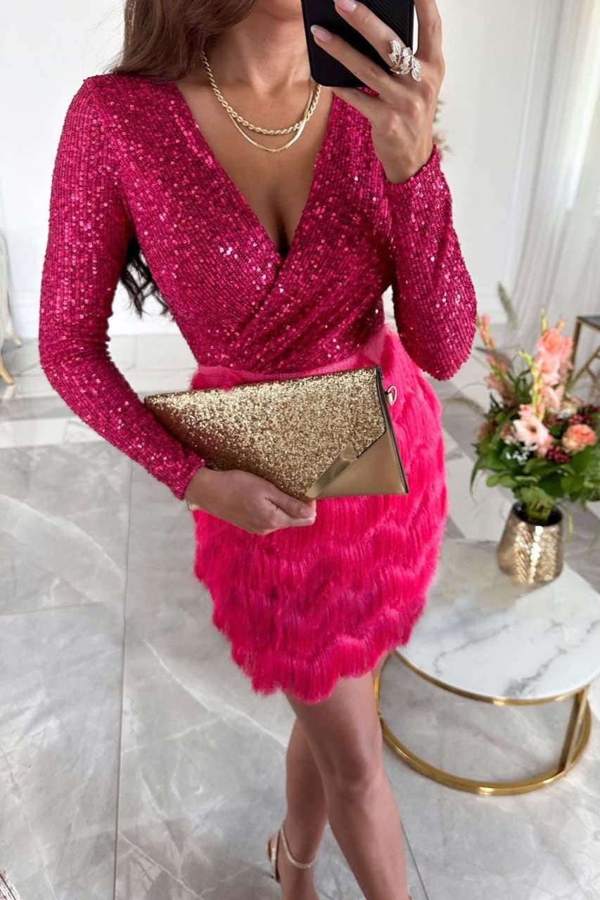 Sequin Feather Mini Dress | Glamorous & Chic | Party-Ready Style