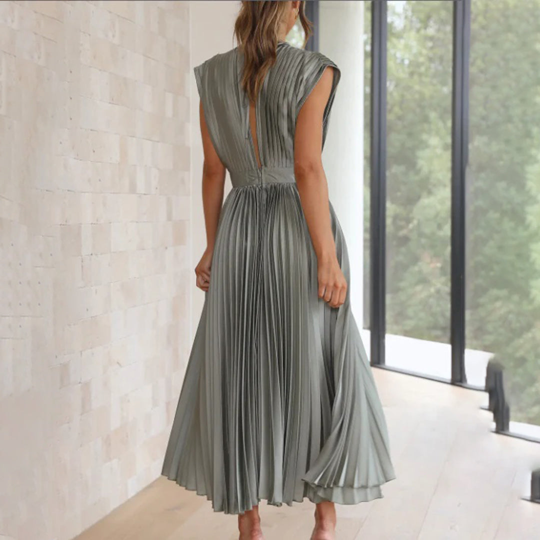 Pleated Midi Dress | Satin Blend | Elegant & Flowy