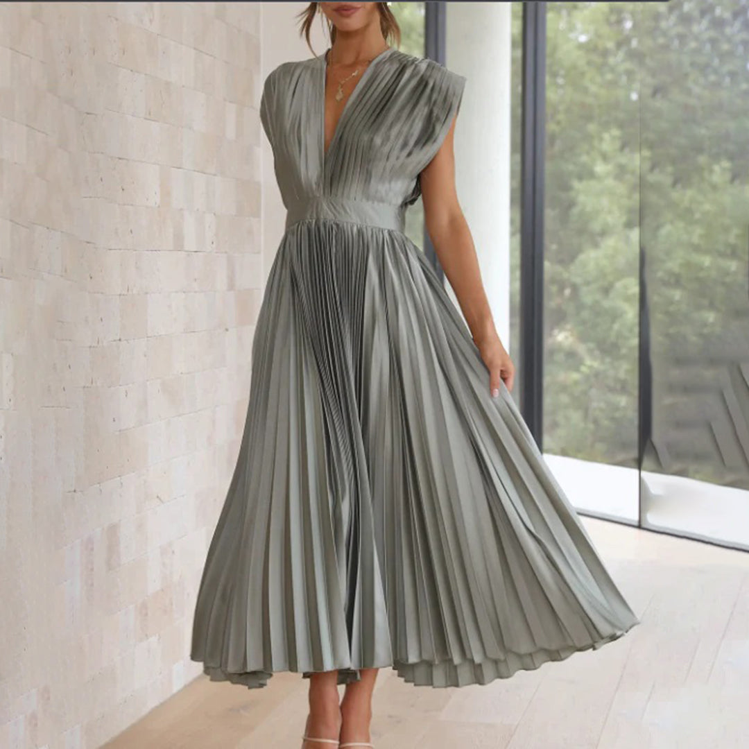 Pleated Midi Dress | Satin Blend | Elegant & Flowy