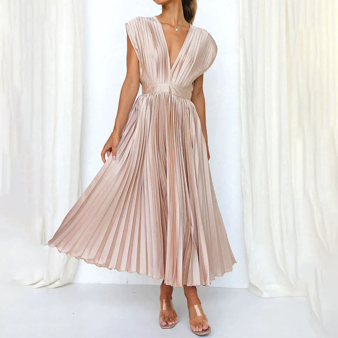 Pleated Midi Dress | Satin Blend | Elegant & Flowy