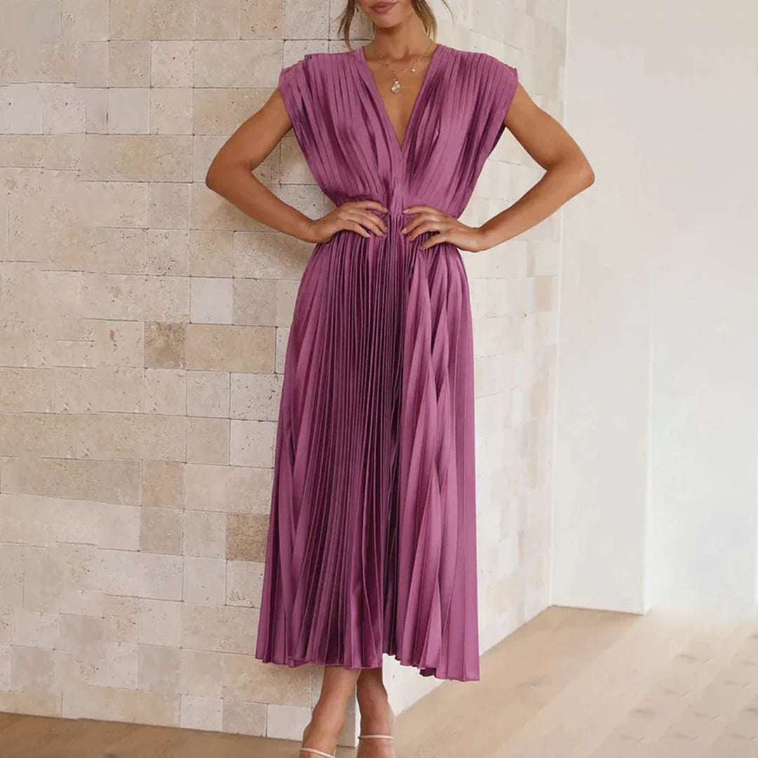 Pleated Midi Dress | Satin Blend | Elegant & Flowy