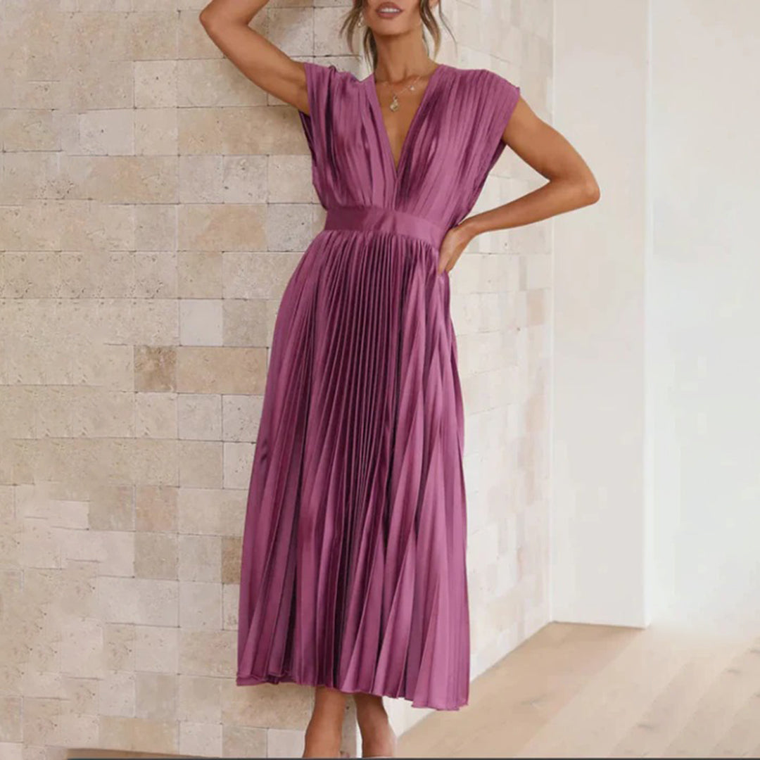 Pleated Midi Dress | Satin Blend | Elegant & Flowy