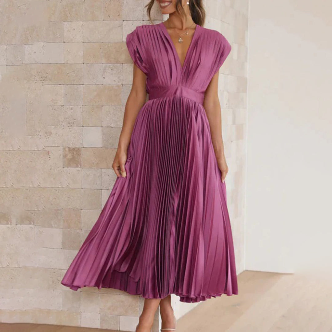 Pleated Midi Dress | Satin Blend | Elegant & Flowy