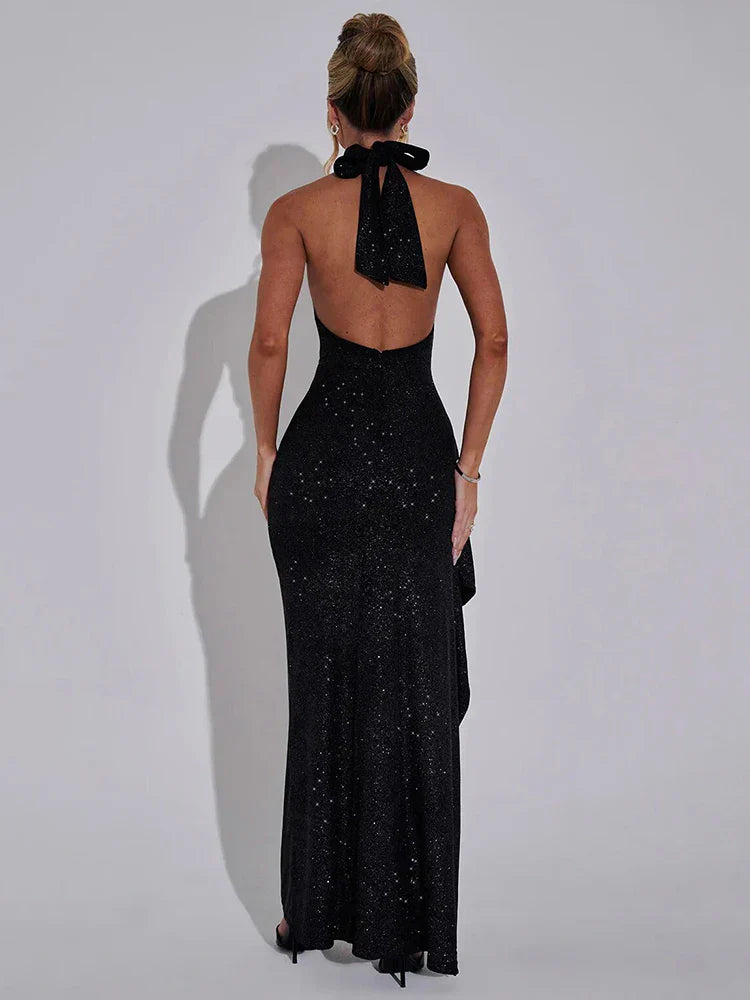 Sequin Halter Maxi Dress | Black | Glamorous & Bold