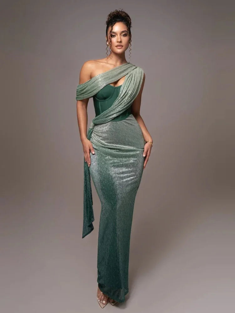 One-Shoulder Velvet Gown | Elegant | Draped & Bodycon Fit