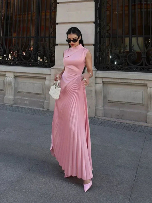 Pleated Satin Maxi Dress | Elegant | Flowing & Sophisticated