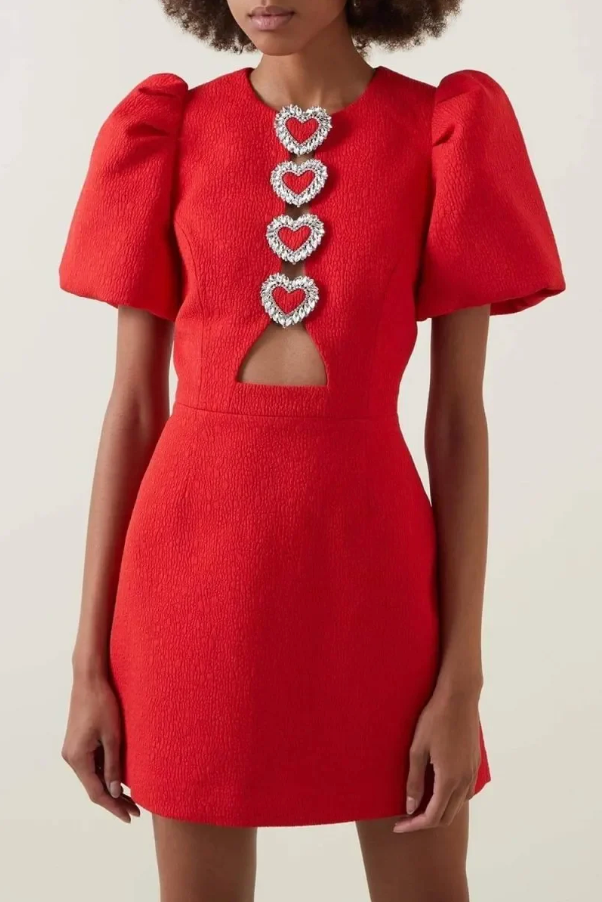 Heart Cutout Puff Sleeve Mini Dress | Bold & Romantic | Party Ready