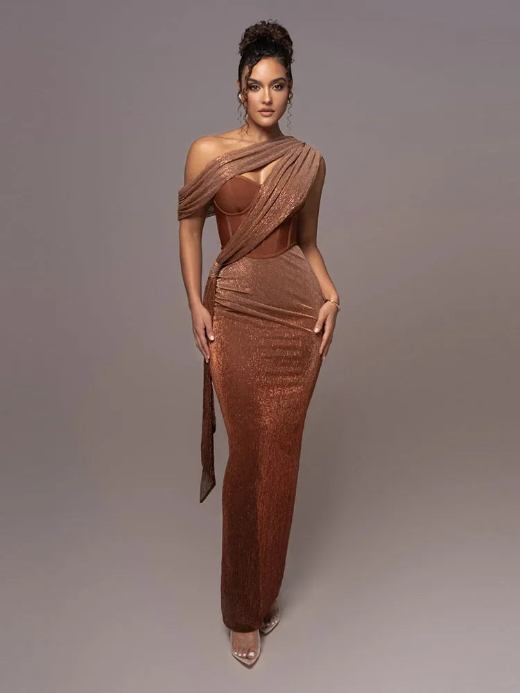 One-Shoulder Velvet Gown | Elegant | Draped & Bodycon Fit