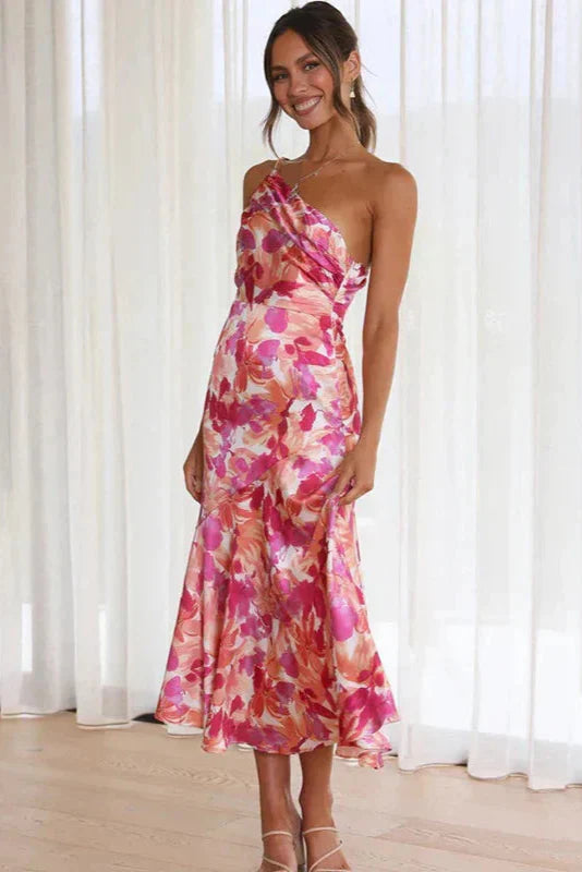 One-Shoulder Floral Midi Dress | Elegant & Feminine | Summer Ready