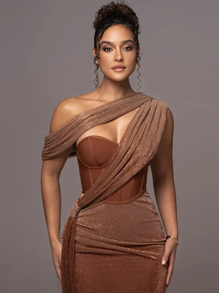 One-Shoulder Velvet Gown | Elegant | Draped & Bodycon Fit