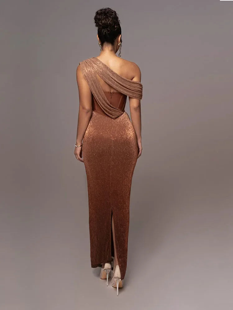 One-Shoulder Velvet Gown | Elegant | Draped & Bodycon Fit