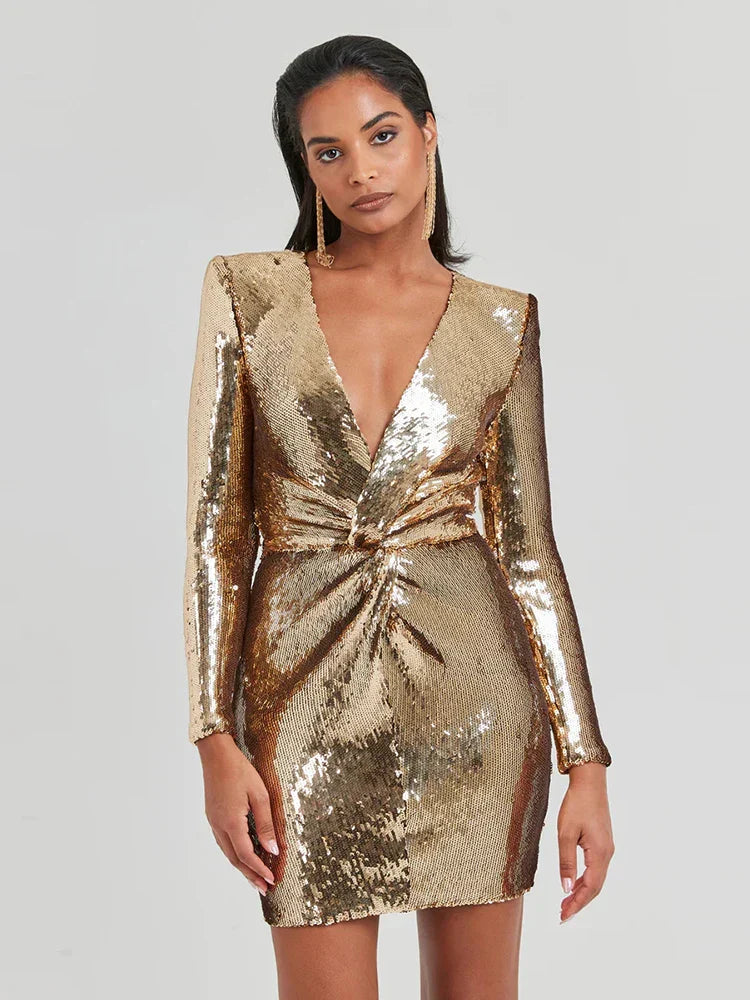 Gold Sequin Mini Dress | Glamorous & Bold | Party-Ready Statement