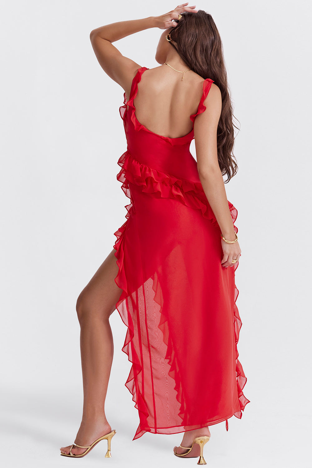 Ruffled Thigh-Slit Gown | Elegant & Bold | Perfect for Special Occasions