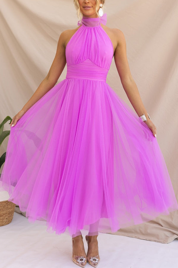 Tulle Halter Midi Dress | Elegant | Layered & Flowy