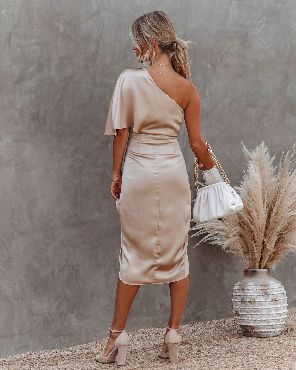 One-Shoulder Satin Midi Dress | Elegant & Chic | Party Ready