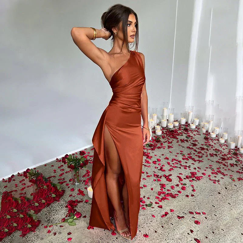 One-Shoulder Satin Evening Gown | Elegant & Glamorous | Perfect for Special Occasions